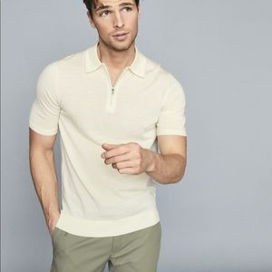Reiss Maxwell Ivory Zip Polo, Medium